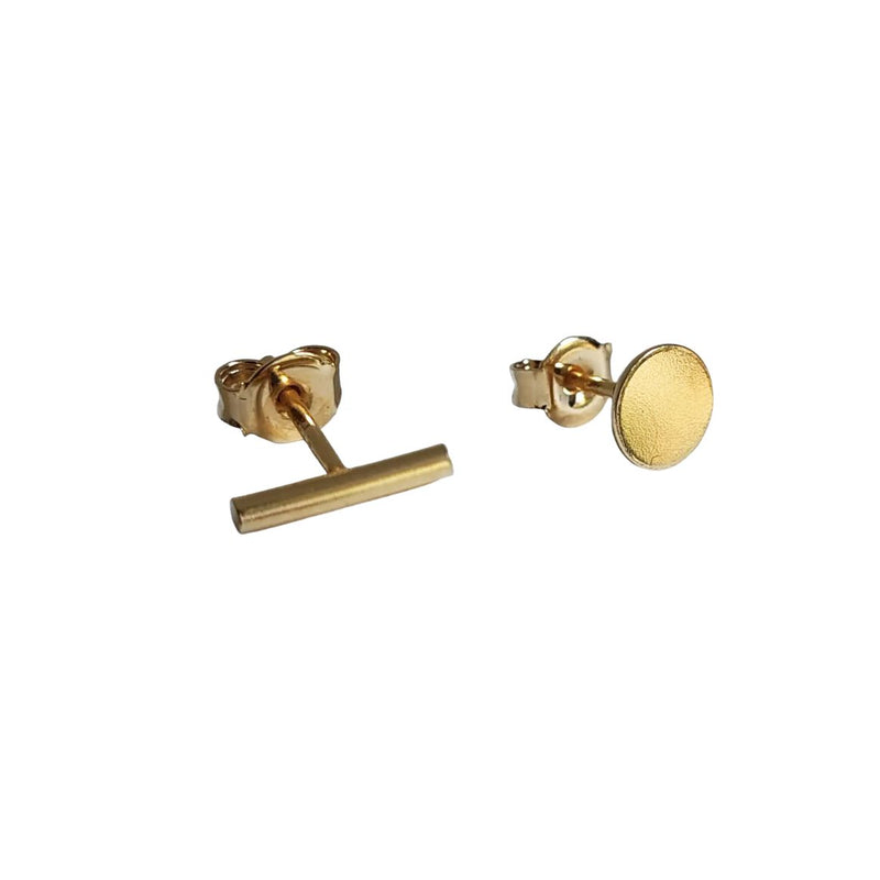 SEW A SONG Circle and bar stud earrings gold plated