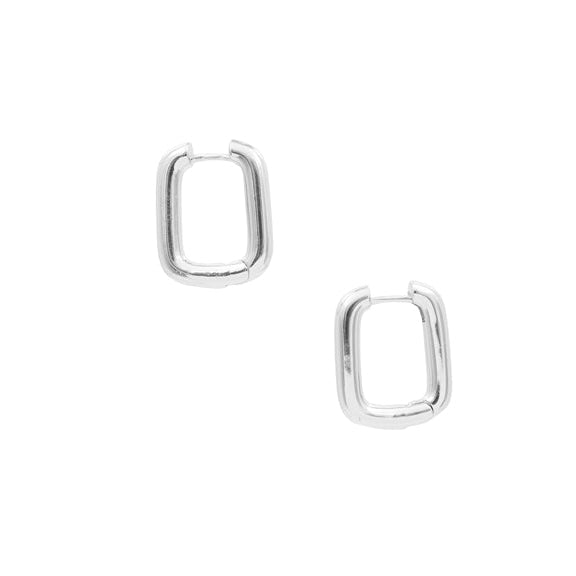 Pair of silver hoop earrings on a white background