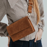 ANN KURZ Perfect square crossbody bag suede brown women