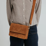 ANN KURZ Perfect square crossbody bag suede brown women