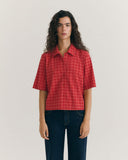 THINKING MU Ane seersucker blouse red checks women