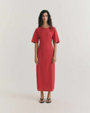 THINKING MU Kina seersucker dress red checks women