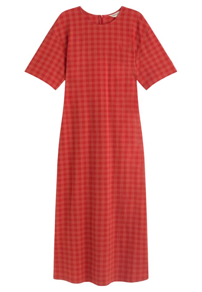 THINKING MU Kina seersucker dress red checks women