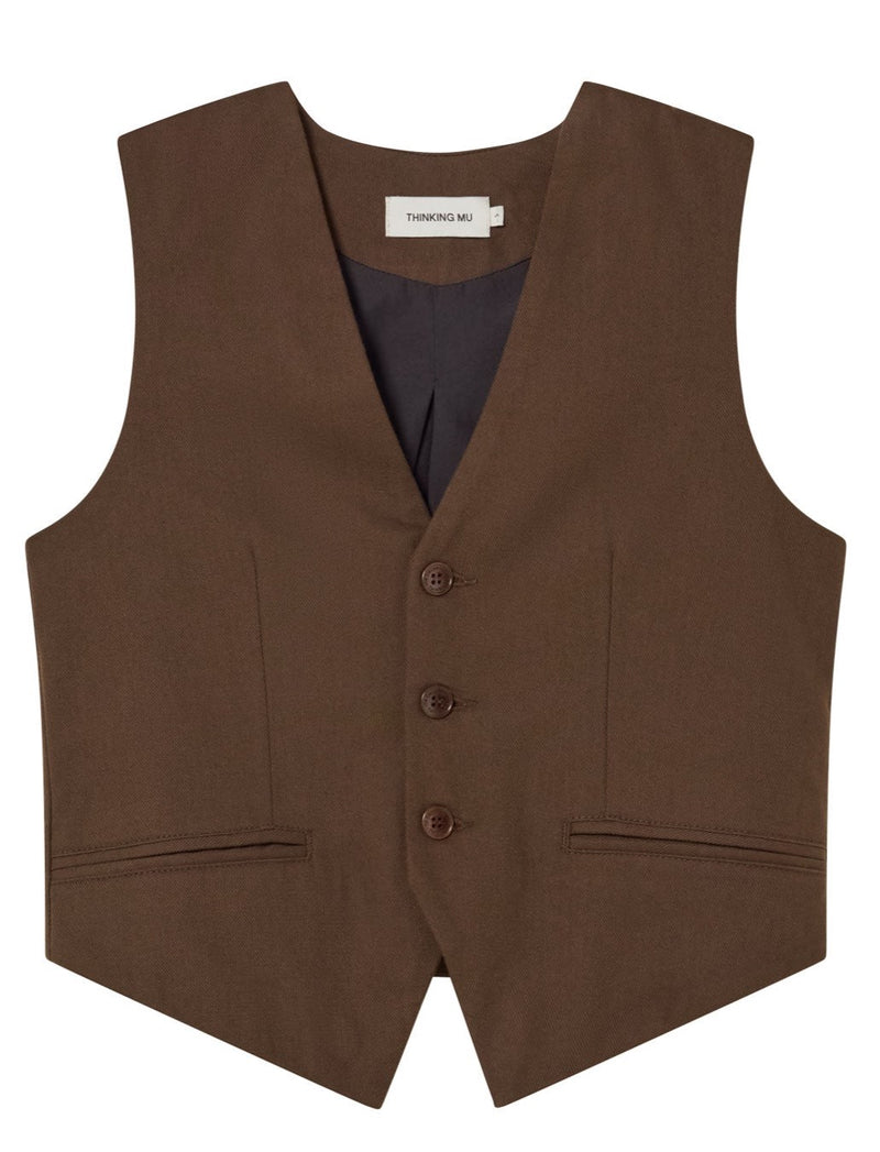 THINKING MU Edith vest dark brown women