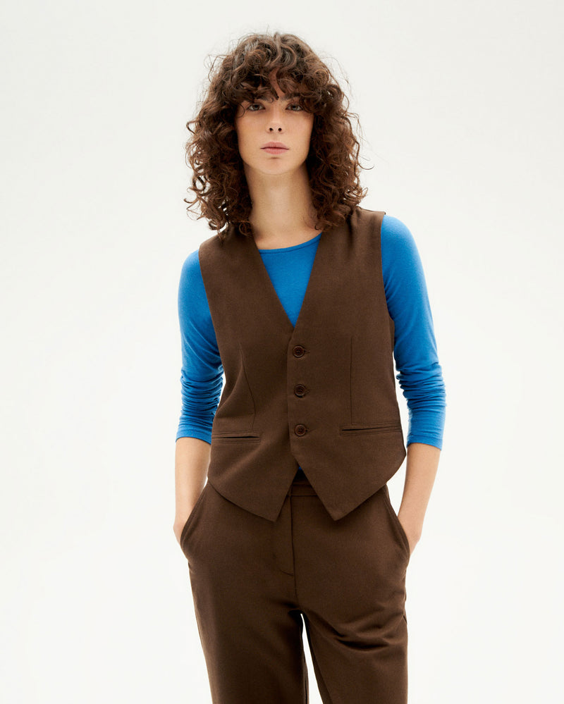 THINKING MU Edith vest dark brown women