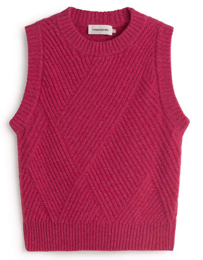 THINKING MU Kaia knitted wool vest red women
