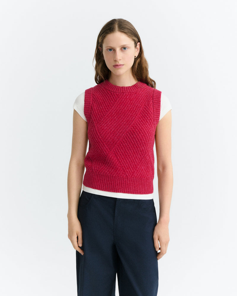 THINKING MU Kaia knitted wool vest red women