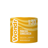 A yellow cylindrical jar of Wordr Mineral Sunscreen SPF 30, featuring a yellow and orange label with white text, set against a plain white background.