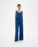 THINKING MU Manolita seersucker pants cobalt women