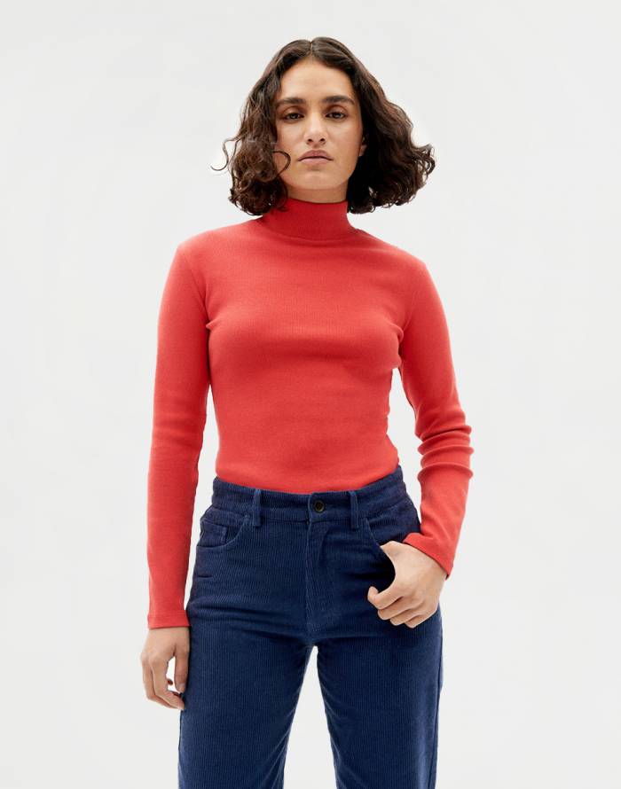 THINKING MU Aine rib longsleeve lava red women