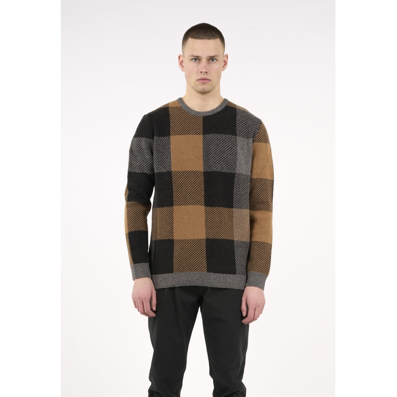 KCA 80663 Pixel checked crew neck wool knit 1300 black jet men