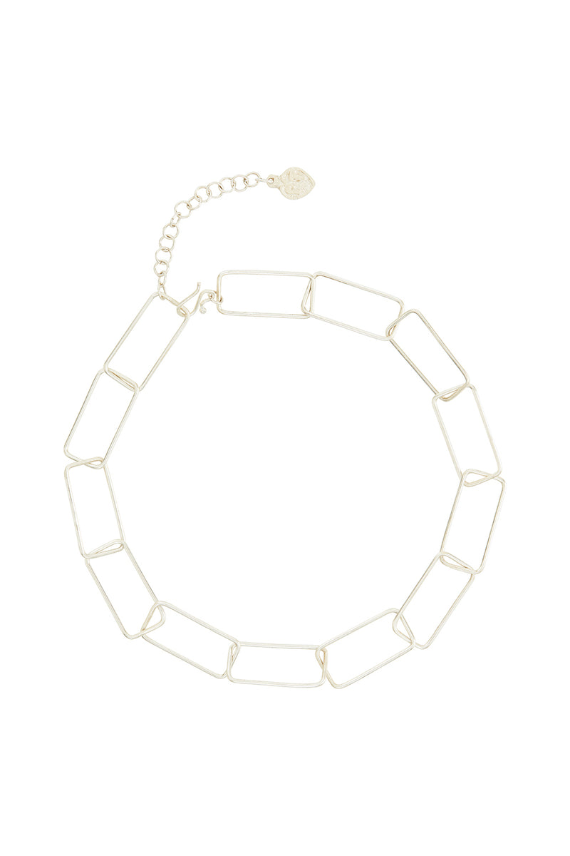 PEOPLE TREE Rectangle Hollow necklace silver plated B459UF