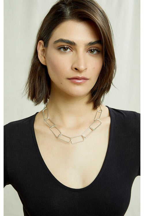 PEOPLE TREE Rectangle Hollow necklace silver plated B459UF