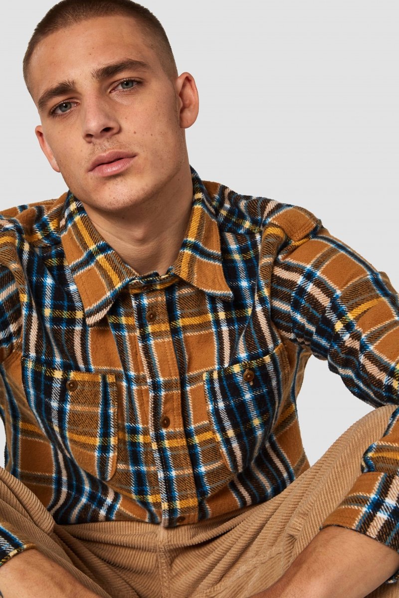 Kings of Indigo Juntoku flannel Check camel