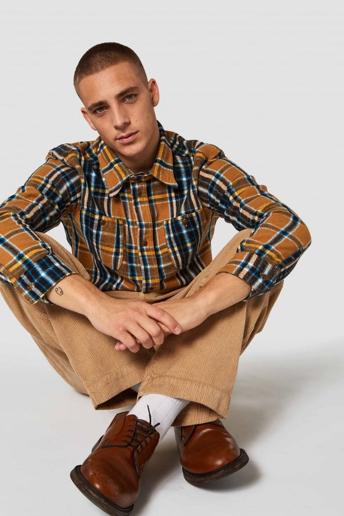 Kings of Indigo Juntoku flannel Check camel