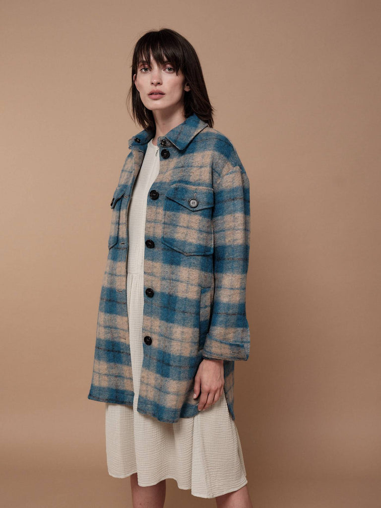 LANIUS Karo Checked shirt jacket aqua camel 12935 742