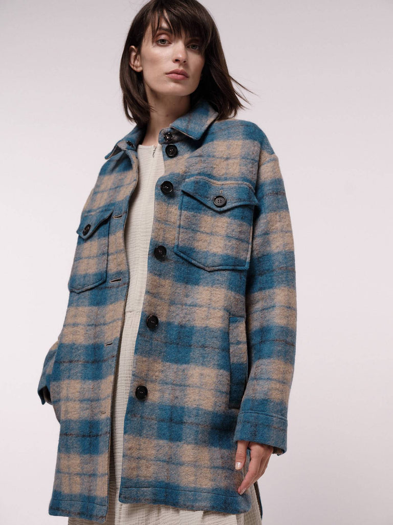 LANIUS Karo Checked shirt jacket aqua camel 12935 742