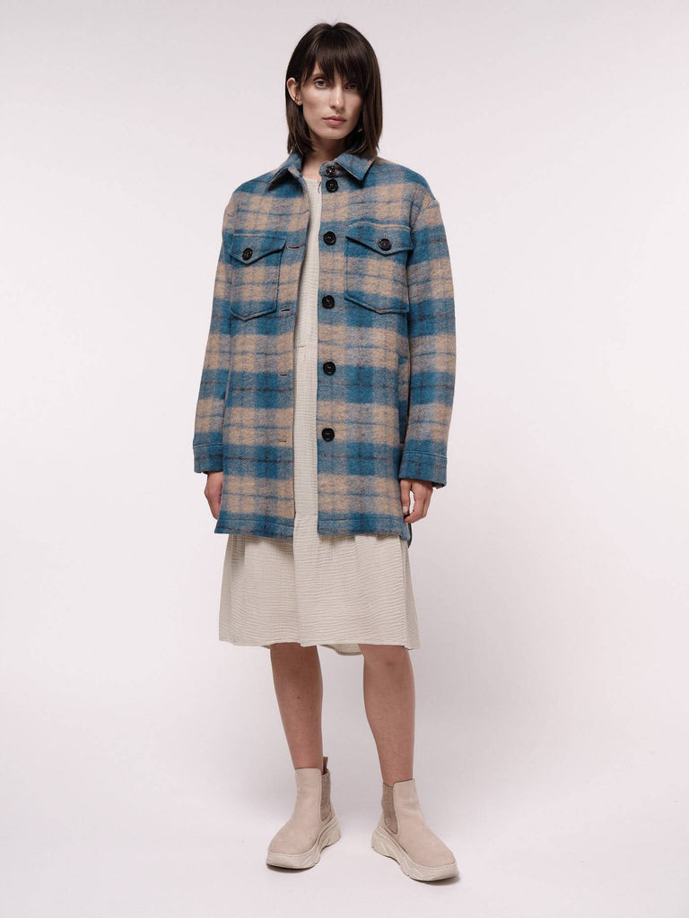 LANIUS Karo Checked shirt jacket aqua camel 12935 742