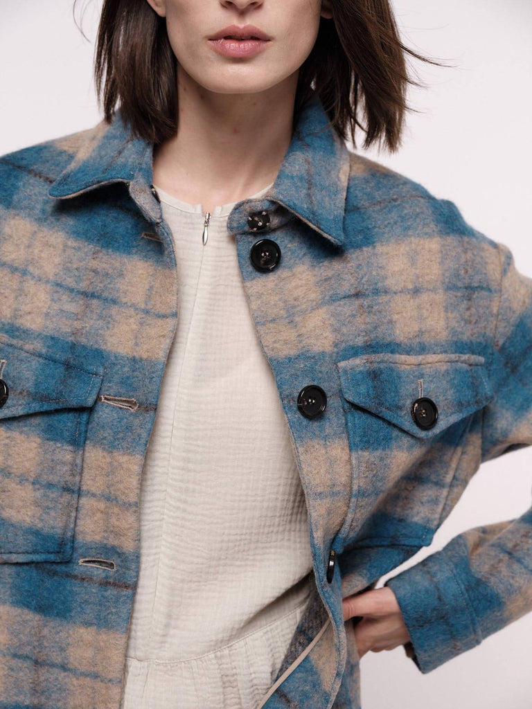 LANIUS Karo Checked shirt jacket aqua camel 12935 742