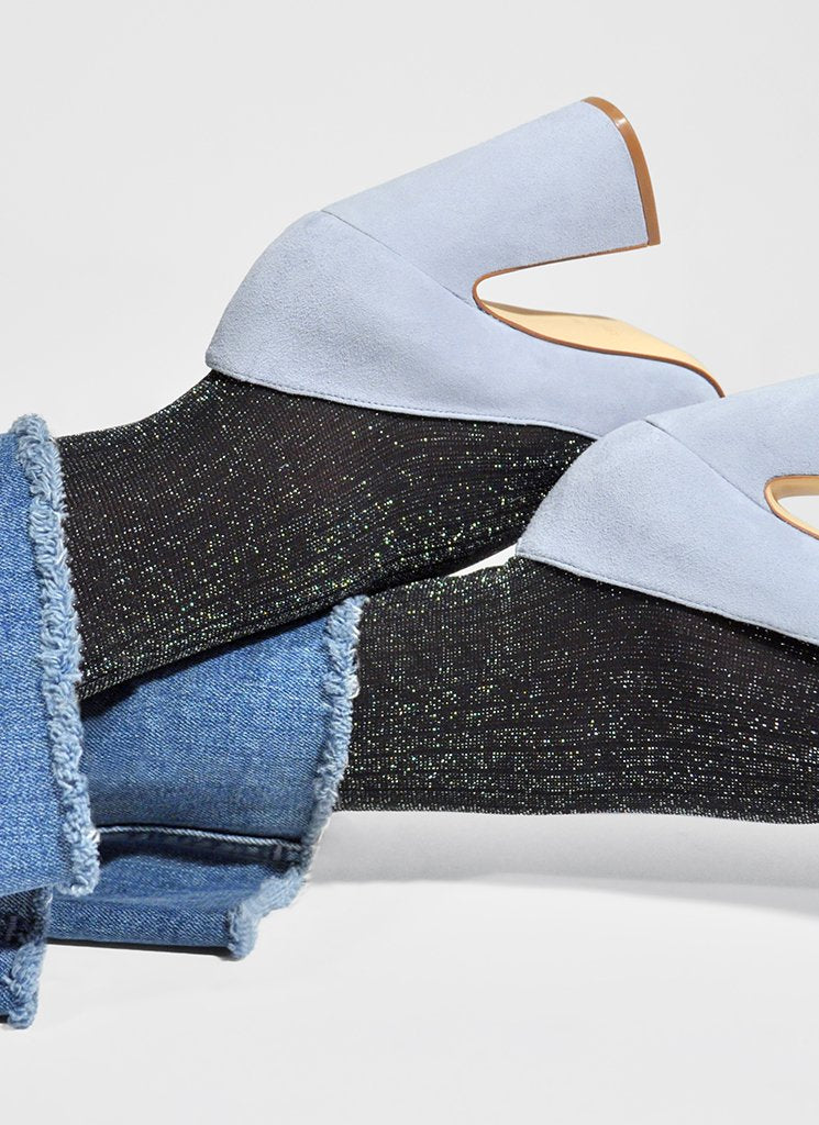 Swedish Stockings Lisa Rib Lurex Silver Black