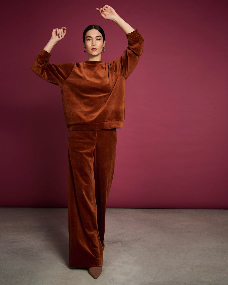 JAN 'N JUNE Tonala velvet trousers brick