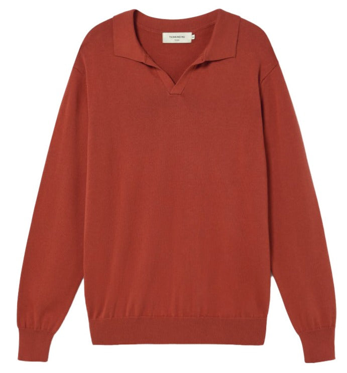 THINKING MU Phoenix Knitted Polo clay red Men