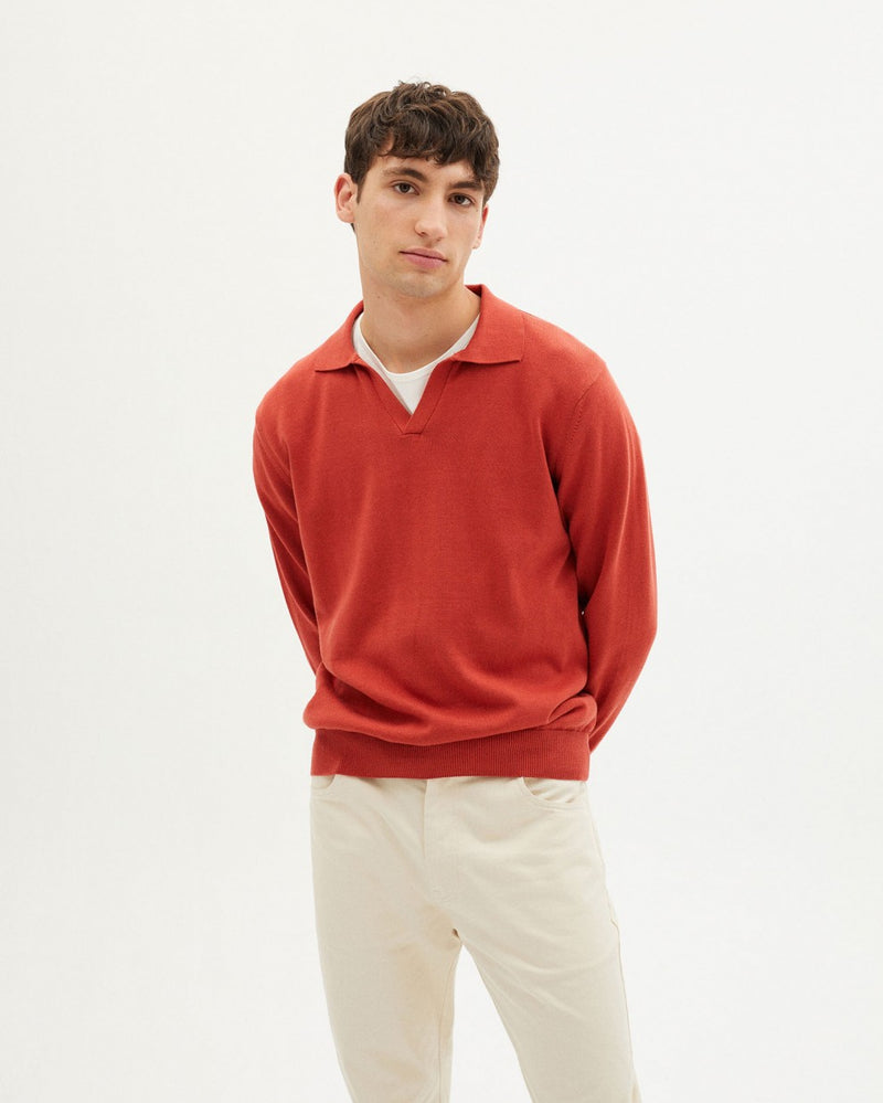 THINKING MU Phoenix Knitted Polo clay red Men